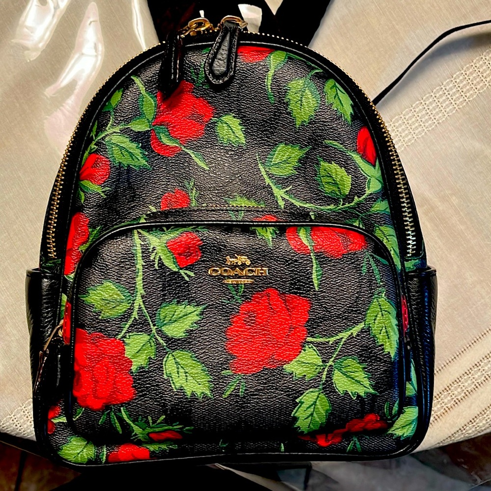 Coach Mini Court Backpack In Signature Canvas  With Fairytale Rose